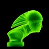 Blue uranium glass Art Deco Racer hood ornament showing strong UV glow