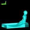 blue uranium glass Art Deco rectangular bowl with seated nude lady in bath by H. Hoffmann