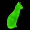 Rear view of Art Deco sitting cat figurine in green uranium glass by H. Hoffmann with UV glow
