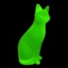 Art Deco sitting cat figurine made of green uranium glass by H. Hoffmann with strong UV glow