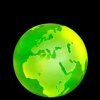 Yellow uranium glass earth globe paperweight, bohemian glass, 4 in, strong UV glow