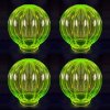 Art Deco ribbed globe uranium vaseline glass lamp shades glowing under UV light set of 4
