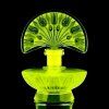 Uranium glass Art Deco tulip perfume bottle Bohemia glowing green under UV light