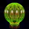 Pair of Art Deco Ribbed Globe Uranium Vaseline Glass Lamp Shades glowing bright green under UV light