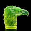 Uranium glass Art Deco eagle head hood ornament, front view