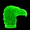 uranium glass hood ornament eagle head showing green UV glow