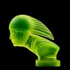 H. Hoffmann Art Deco racer hood ornament in glowing uranium glass