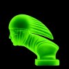 uranium glass hood ornament racer showing green UV glow