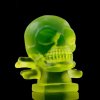 uranium glass hood ornament skull Art Deco car mascot side view