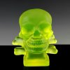 uranium glass hood ornament skull Art Deco car mascot by H. Hoffmann