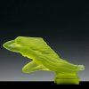 Uranium glass Art Deco Girl in the Wind hood ornament, side profile and flowing hair