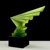 Art Deco Vaseline Uranium Glass ' Flash ' Car Mascot Figurine Hood Ornament 1930' H.Hoffmann