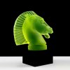 Side view of Art Deco horse head hood ornament Longchamp motif made of uranium glass