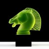 uranium glass hood ornament Longchamp with black glass base Art Deco car mascot detail