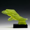 Uranium glass Art Deco Girl in the Wind automotive hood ornament with black glass base