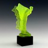 Uranium glass Art Deco Flying Lady hood ornament mounted on black glass base
