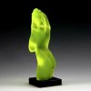 Side view of Art Deco nude lady figurine in uranium glass with black glass base