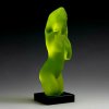 Art Deco nude lady figurine made of uranium glass on black glass base, designed by H. Hoffmann