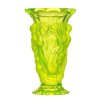 uranium glass art deco nymphs vase on pedestal, h hoffmann molds, front view, uv reactive