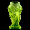 uranium glass art deco nymphs grape harvest relief vase side view