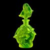 Uranium vaseline glass Art Deco perfume bottle by H. Hoffmann with Bellflower relief, strong UV-glowing uranium glass – artdeco1930.com