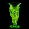 bohemian uranium glass tall art deco vase with grape harvest motif