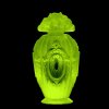 yellow uranium glass Art Deco medallion relief perfume bottle green UV glow