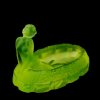 Uranium vaseline glass Art Deco bowl with glowing H. Hoffmann nude lady figure under UV light — artdeco1930.com