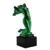 hood ornament nude female malachite glass with black glass base side view Art Deco car mascot by H. Hoffmann