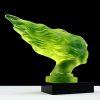 Art Deco uranium glass Speed Girl hood ornament flowing hair sculpture