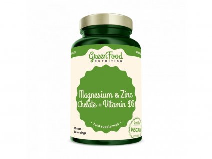 Hořčík (Magnesium) a Zinek Chelát + Vitamín D3 90 kapslí GREENFOOD NUTRITION