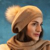 Kašmírový baret s bambulí - Camel