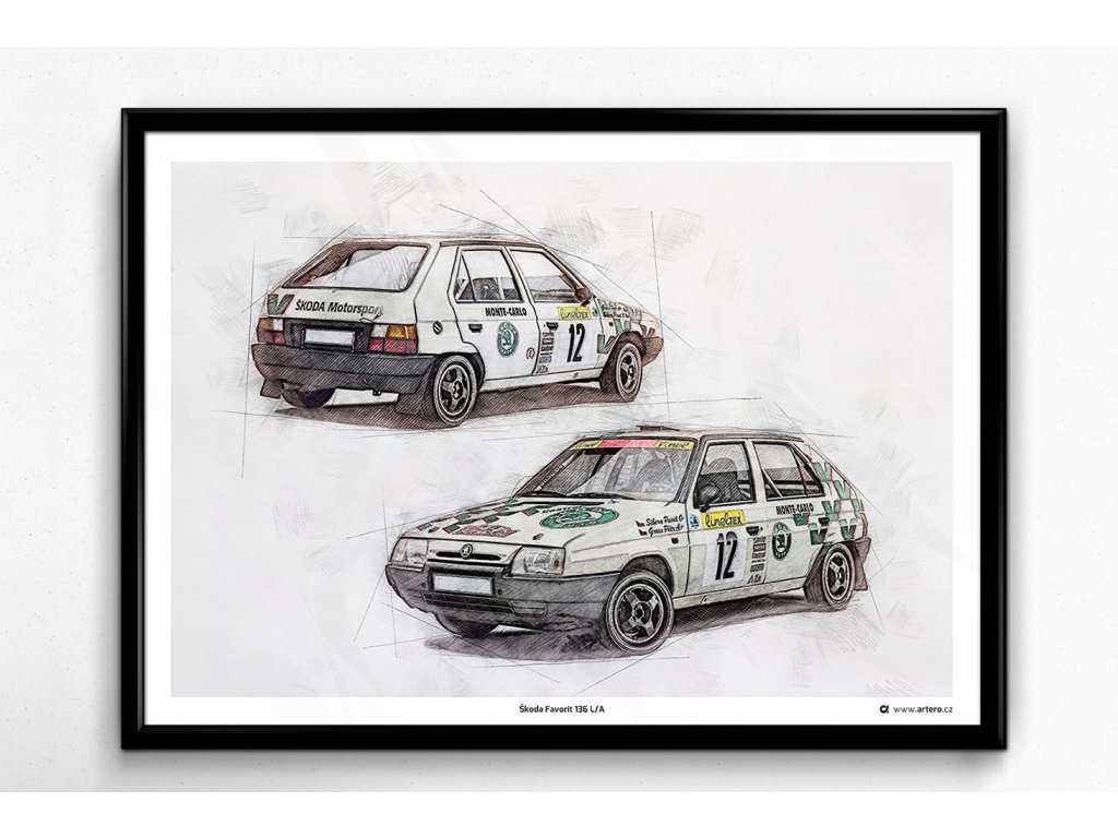 Škoda Favorit 136 L/A Rallye - plakát, obraz na zeď