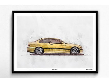 BMW M3 E36 Yellow - plakát, obraz na zeď