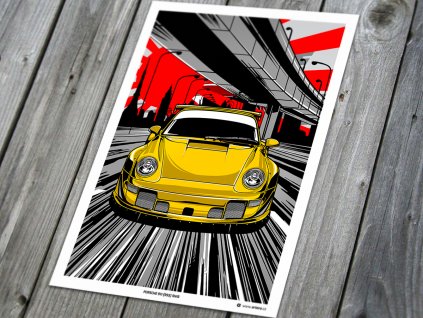 Porsche 911 (993) RWB „Yellow“ - plakát, obraz na zeď