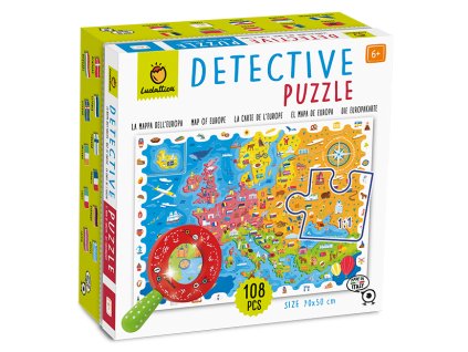 9929 ludattica detektivni puzzle s lupou mapa evropy