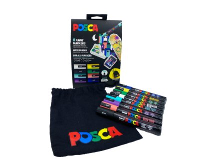 Posca sada popisovačů PC-5M, s bavlněným pytlíkem POSCA, 1,8 - 2,5 mm, mix barev (8 ks)