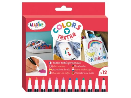 Aladine Colors Textile - Dětské fixy na textil, 12 ks - základní barvy