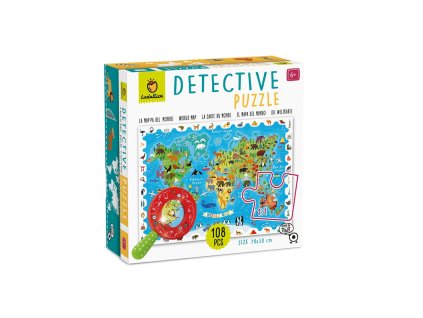 Ludattica - Detektivní puzzle s lupou - Mapa světa se zvířaty
