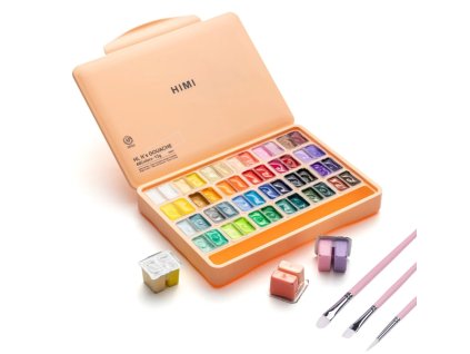 HIMI - kvašové barvy - Twin Cup Gouache Set – 48 barev + 3 štětce