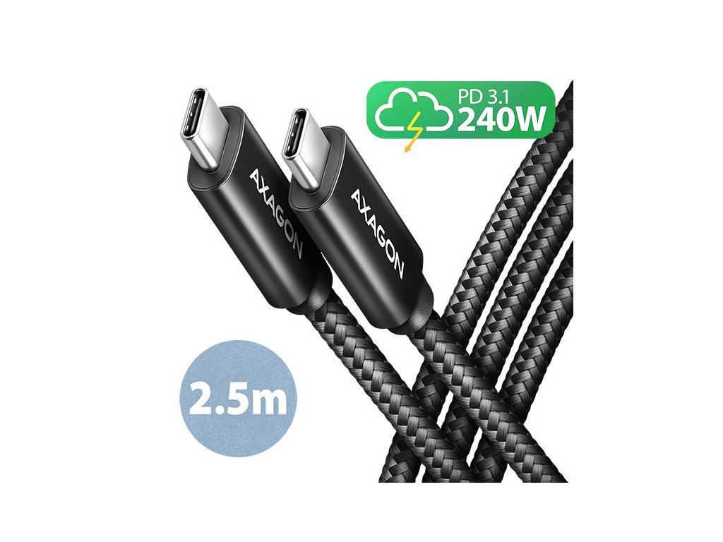 axagon bucm2 cm25ab charge kabel usb c usb c 2 5m hi speed usb pd 240w 5a alu oplet cerny ien491393