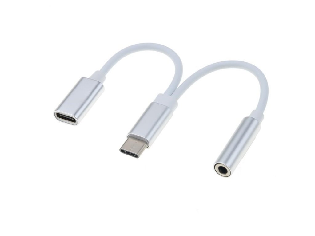 PremiumCord Převodník USB-C na audio konektor jack 3,5mm female + USB typ C konektor pro nabíjení