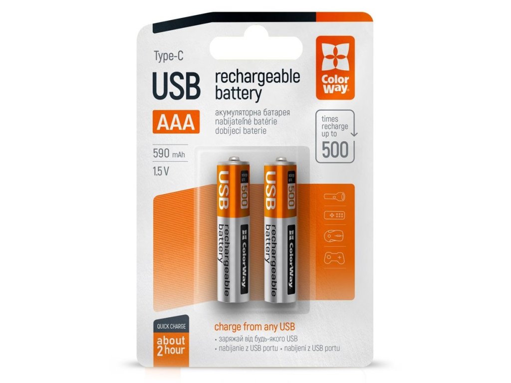 colorway nabijeci baterie aaa 590mah usb c 1 5v 2ks v baleni ien522055