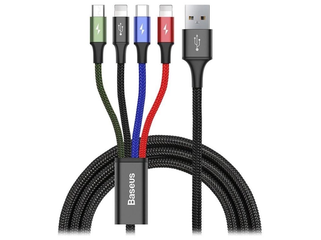 baseus rychly nabijeci datovy kabel 4v1 2 lightning usb c microusb 3 5a 1 2m cerna ien401490