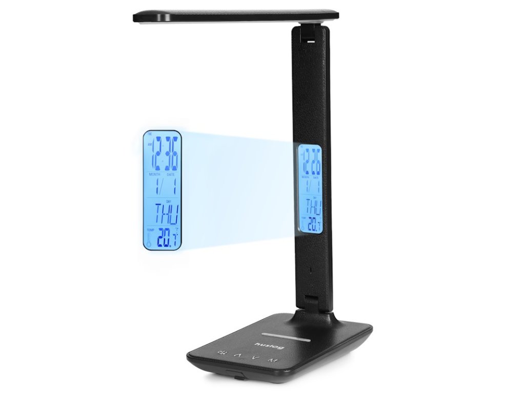 huslog stolni led lampicka s displejem a bezdratovou nabijeckou a displejem cerna ien530606
