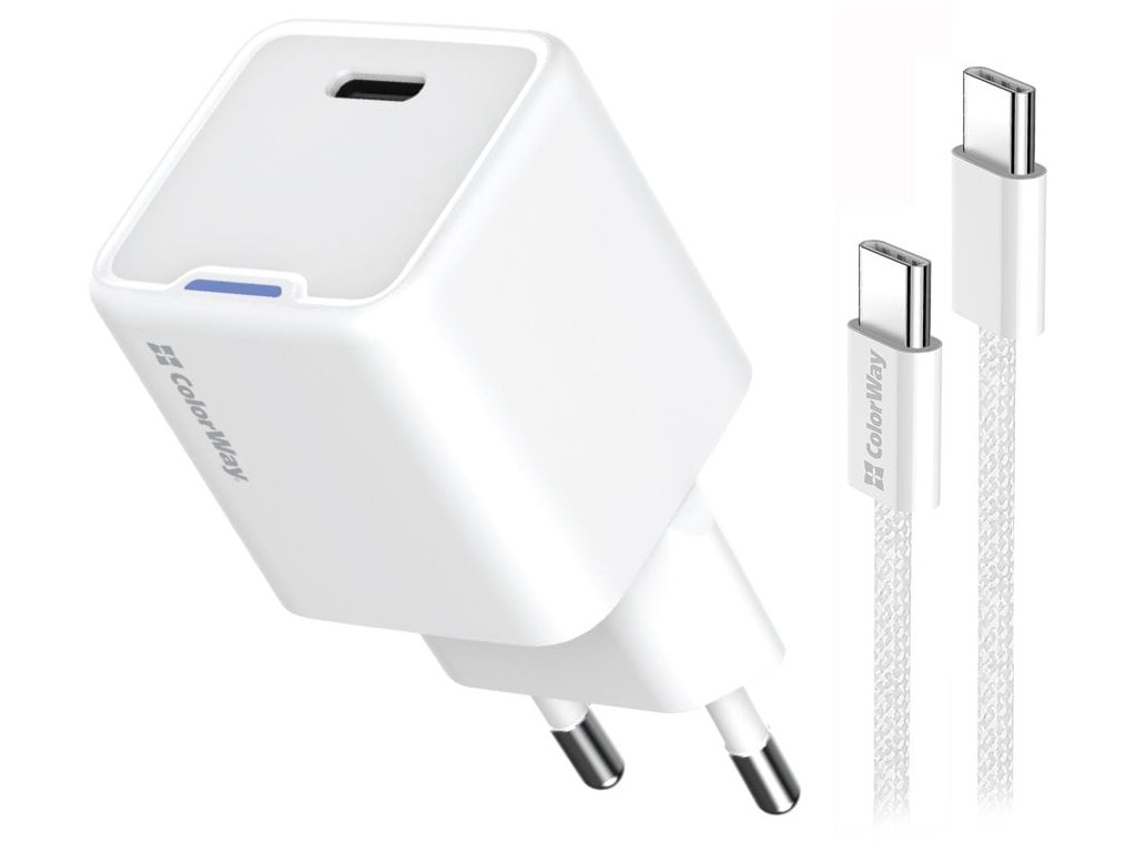 colorway 1x usb c sitova nabijecka gan pd pps 35w vcetne 100cm kabelu bila ien563383