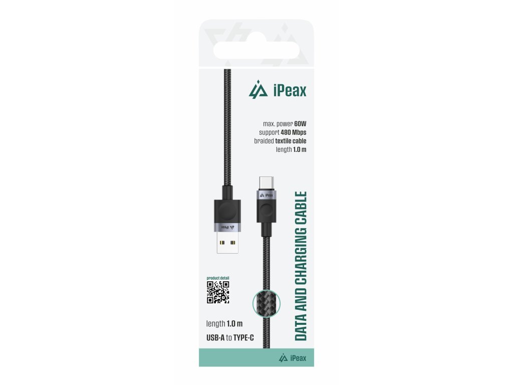 ipeax textilni kabel usb a usb c 1m usb 2 0 cerny ien566759