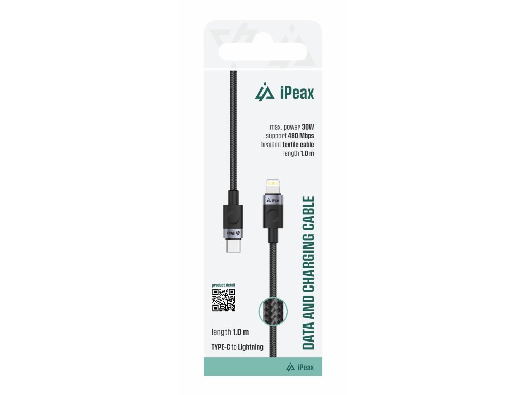 ipeax textilni kabel usb c lightning 1m usb 2 0 cerny ien566763