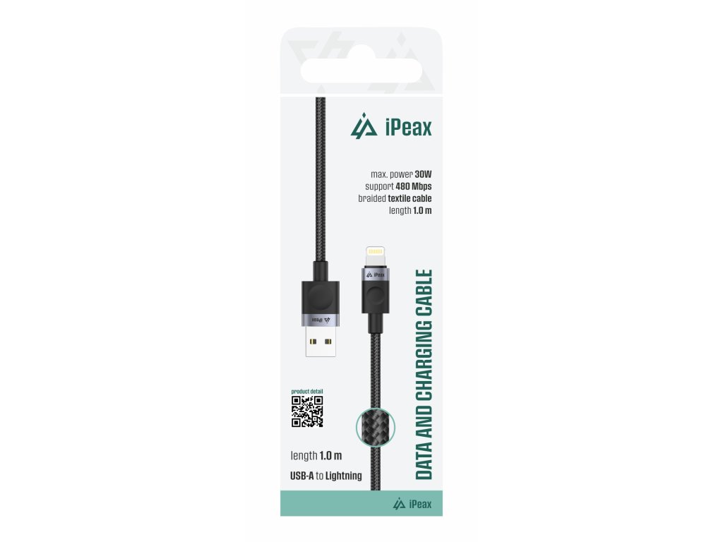 ipeax textilni kabel usb a lightning 1m usb 2 0 cerny ien566755