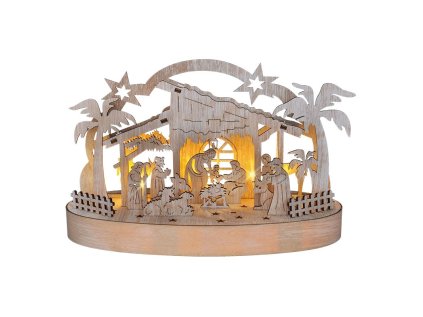 solight vanocni dreveny betlem podsviceny 5x led prirodni drevo 25cm 2x aa ien562482